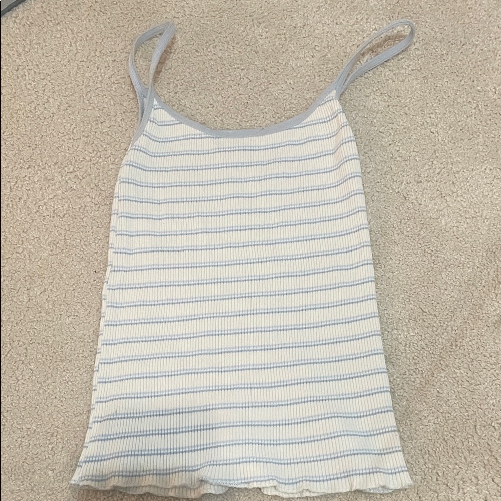 Brandy Melville white and blue triped tank top ribbed